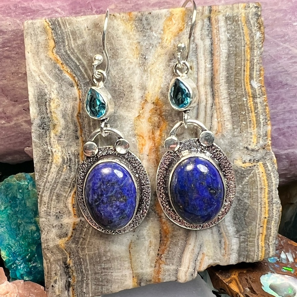 Lapis lazuli & blue topaz earrings (Z-6)